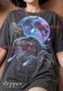Cosmic T-Rex Dinosaur Tyrannosaurus Rex Comfort Colors® Tshirt, Neon Moon Space Meteors Prehistoric Electric Purple 90s Graphic Bootleg Tee