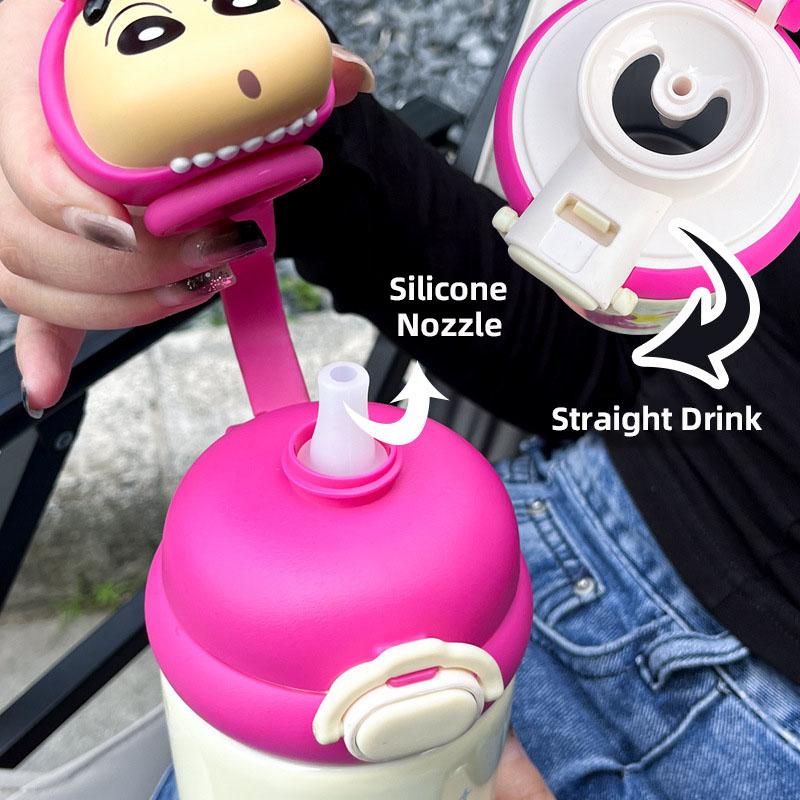 500ML Tecknad Söt Termosflaska Rostfritt Stål Vakuumisolerad Mugg Bärbar Dubbel Drick Barns Student Sugrör Vattenkopp