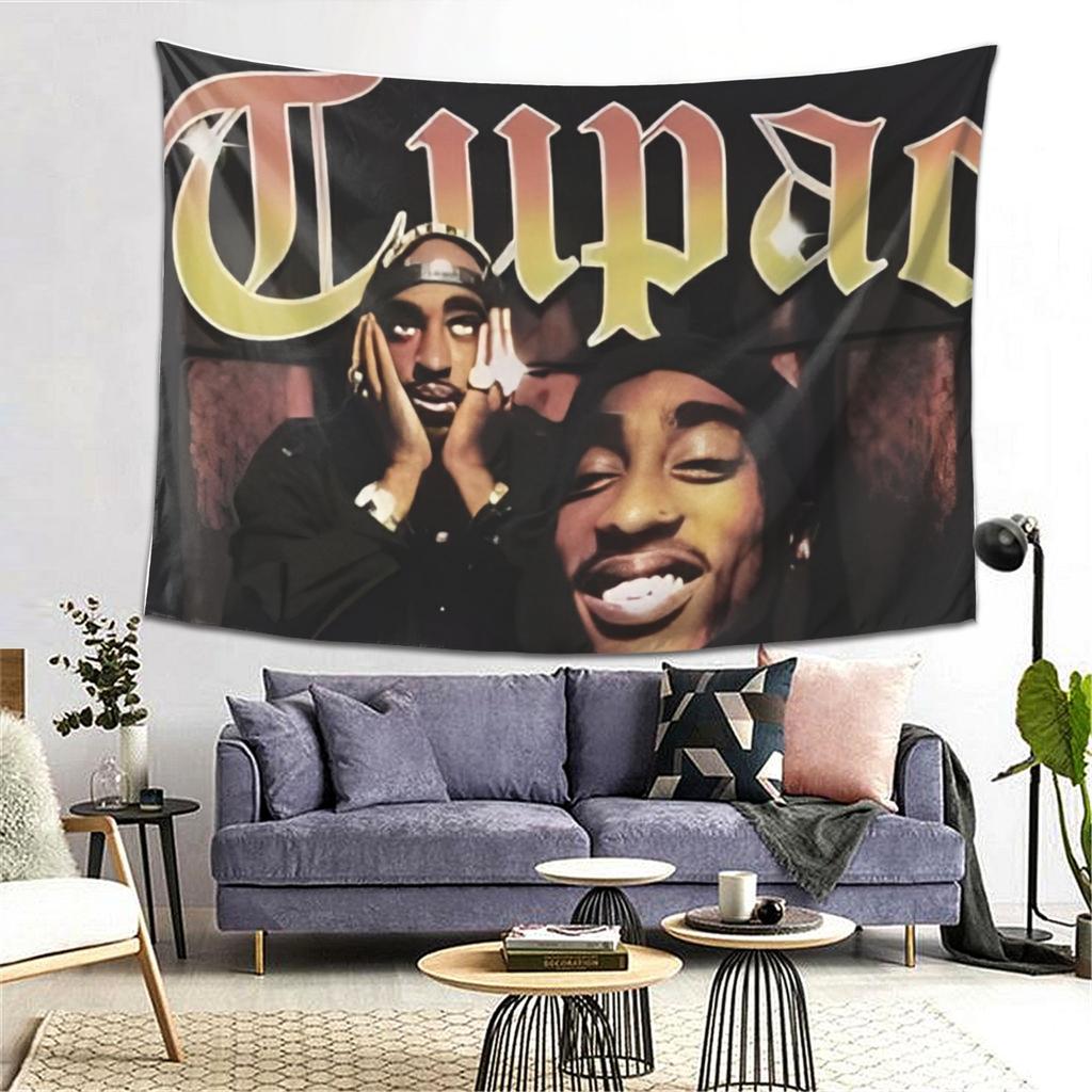1Pc Tupac Shakur Hip Hop Tapestry, Rapper Fan Wall Hanging, Cool Room Stuff, Large Size, Polyester 2D Print, Bedroom Stuff, Rap