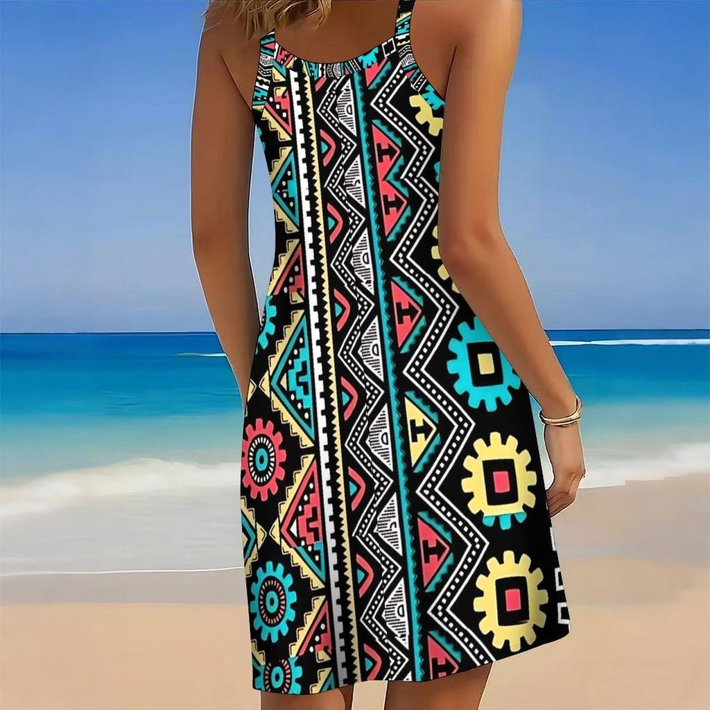 Women's Beach Dress Mini Dress Symmetric Geometry Print Casual Modern Dress Sleeveless Loose Fit Outdoor Daily Summer