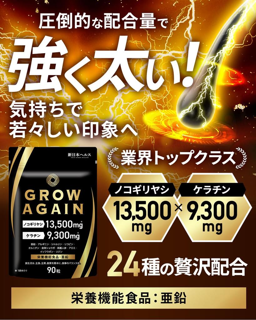 [Doctor Supervised] GROW AGAIN Saw Palmetto 13,500mg Keratin 9,300mg High Concentration Nutritional Supplement (Zinc) Shin Nippon Health