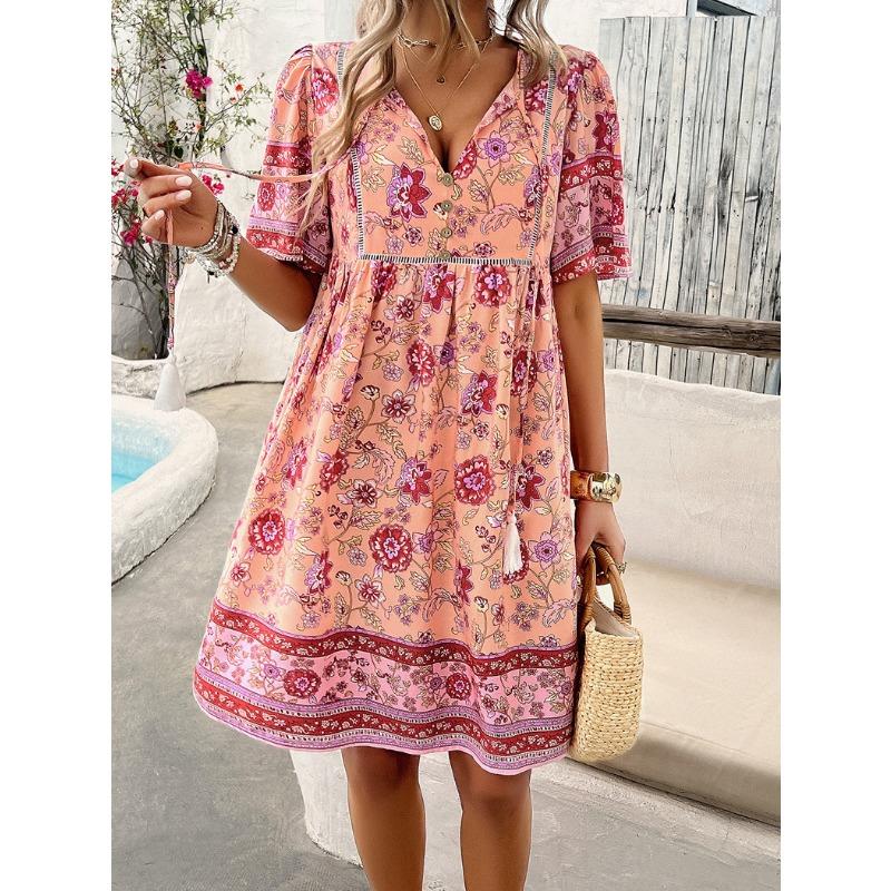 Women's Summer Vacation Printed Short-sleeved Dress