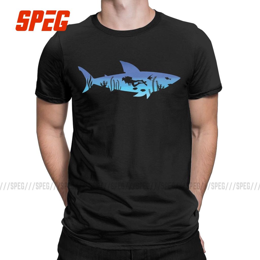 Men Shark Diver Scuba Diving Dive T Shirt Sea Equipment Pure Cotton Clothing  Short Sleeve O Neck Tee Shirt Plus Size TShirt