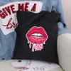 Sexy Lips Large Capacity Women Shopping Bags Shoulder Bag Fashion Black Printing Foldable Handbag Canvas Tote Bag