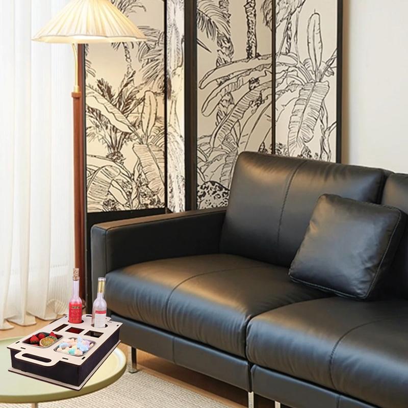 Organizér na gaučový barový stolek na odkládací stolky konferenční stolek gaučový bar dřevěný jako dárky k pivu pro muže podnos na pohovku se dvěma miskami na svačinu