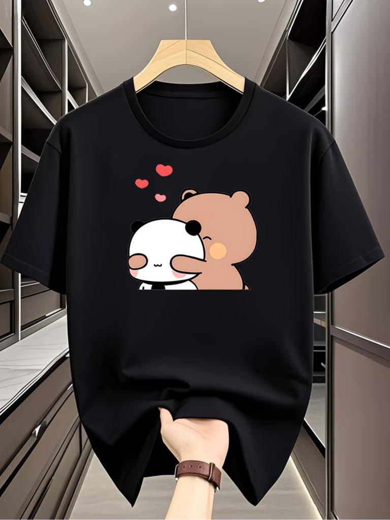 Bubu Dudu Koszulka Unisex Mleczny Mocha Niedźwiedź Panda Graficzne Koszulki Letnie Dopasowane Ubrania dla Pary Kawaii Kreskówkowe Krótkie Rękawy Y2k