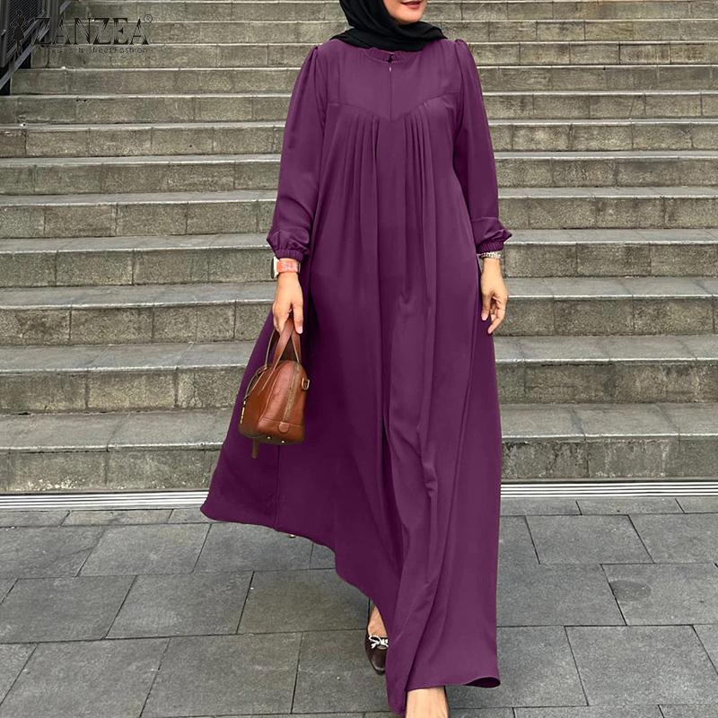 

ZANZEA Жіноча сукня максі з круглим вирізом, довгим рукавом, вільного крою, вінтажна 5XL кларет