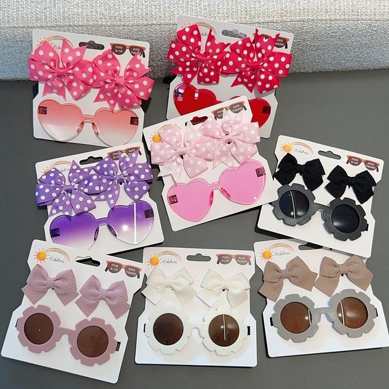 1 Zestaw Nakrycie Głowy dla Dzieci Okulary Jednolite Miękkie Kokardy Opaski Dziewczynki Koronkowa Spinka Retro Opaski Okulary Przeciwsłoneczne Zestawy Gumek do Włosów dla Dzieci