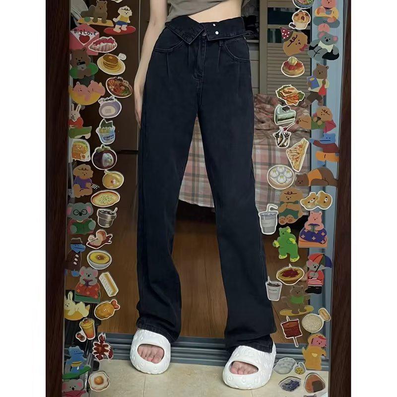 2024 Autumn Women s High-Waisted Designer Wide-Leg Jeans Medium