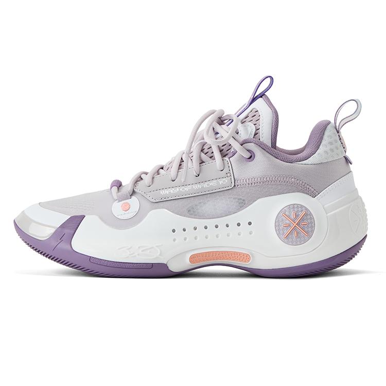 New LiNing Cushioning, Wear Resistant Low Top Basketball Shoes Men's Gray White Purple ABAS083-29
