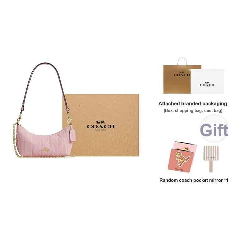 Coach Caitlin 24 Quilted Detail Top Zip Closure Fabric And Leather Shoulder Bag Medium Women shoulder bag Light-Pink CEQ62-IMNH1