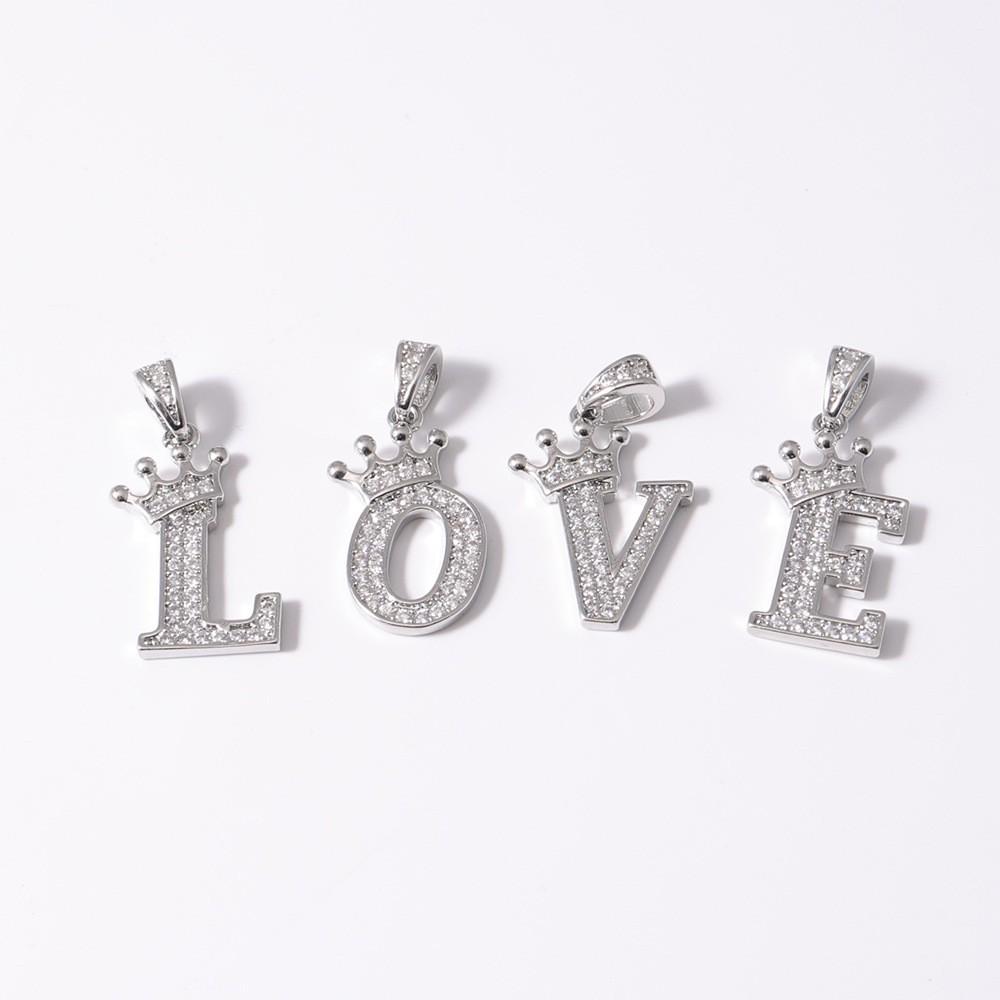 Gold-Plated Crown Rhinestone Letter Pendant Necklace
