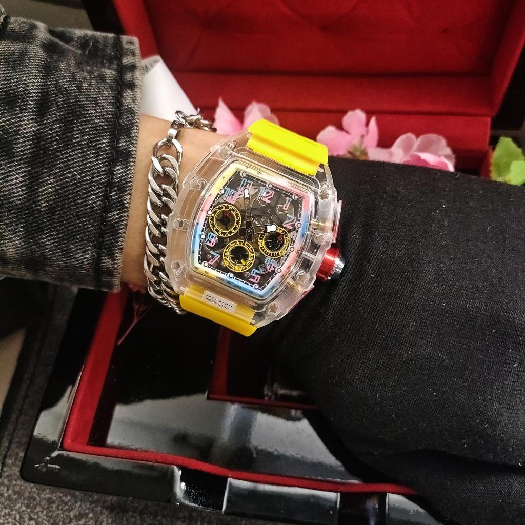 Colorful Transparent Multifunctional Chronograph Quartz Watch with Calendar and Tourbillon for Men and Women