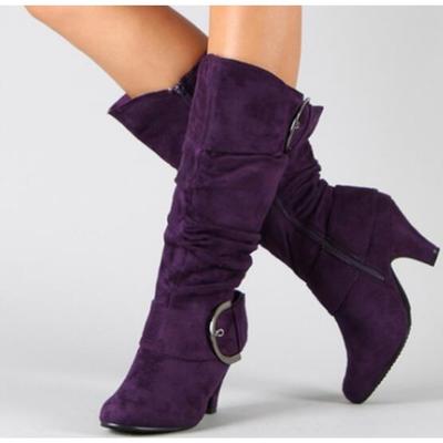Autumn and Winter Belt Buckle Medium Heel Tall Tube Matte Women's Boots  40-43