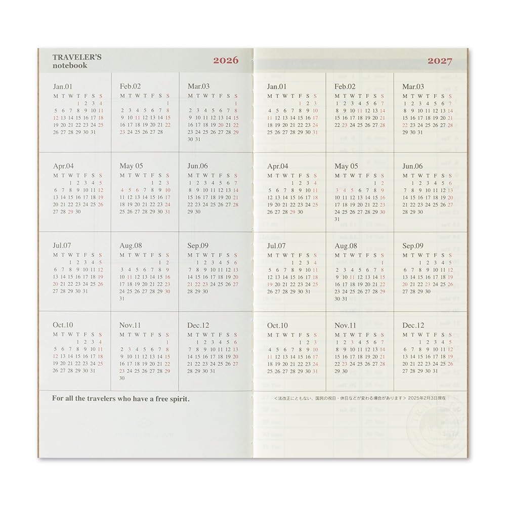 Traveler's Notebook Planner Refill 2026 A5 Slim Weekly 14495006 (Starts January 2026)