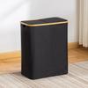 Foldable Bamboo Laundry Hamper with Lid - Oxford Cloth Dustproof Storage Basket
