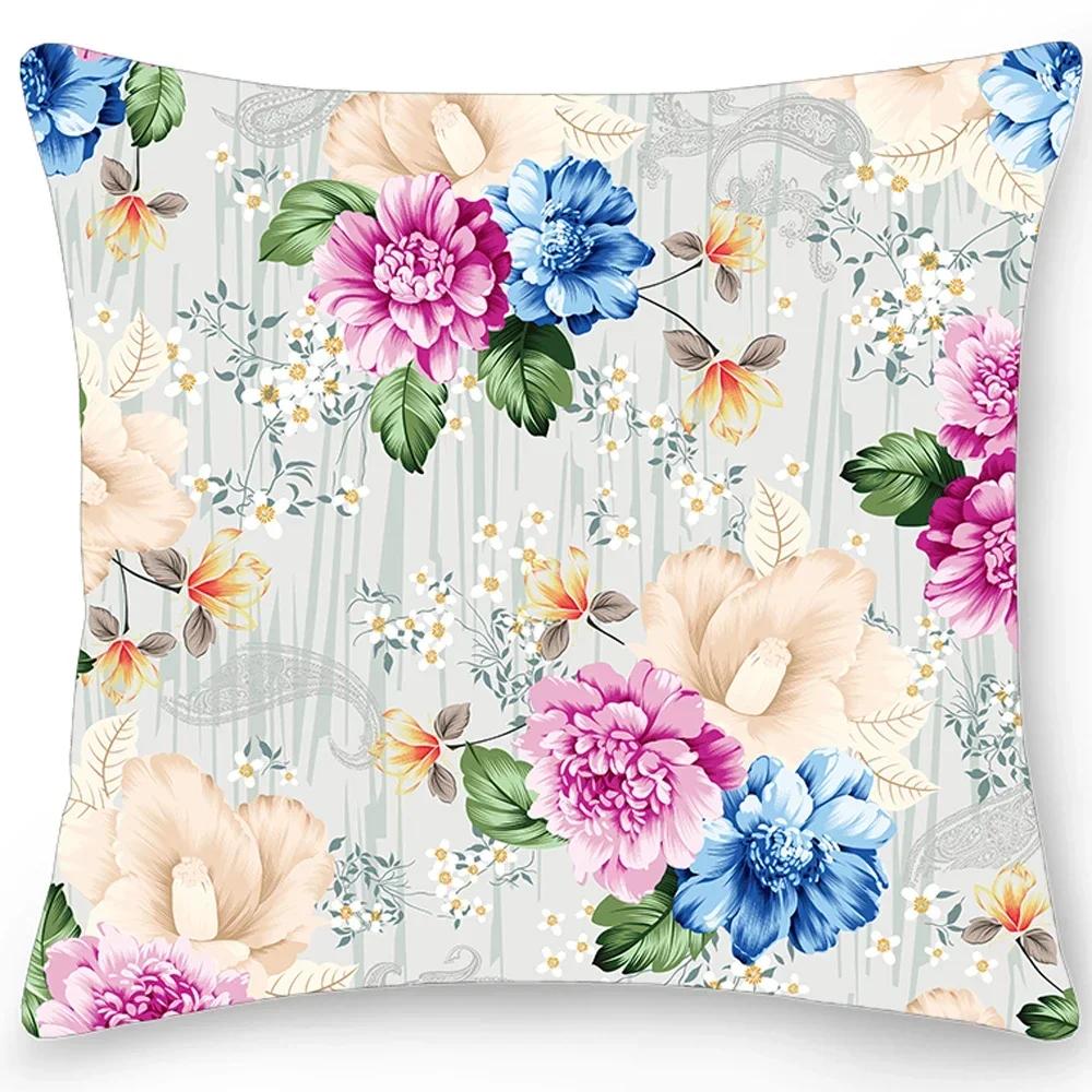 Home Pillowcase Car Sofa Cushion Cover Decor Luxurious Big Flower Printed Double Sided