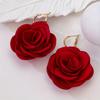 [Bohemian Earrings] Bohemian Elegant Red Rose Large Floral Dangle Earrings for Women | Golden Hooks, Polyester & Iron Materials, Perfect for Weddings,