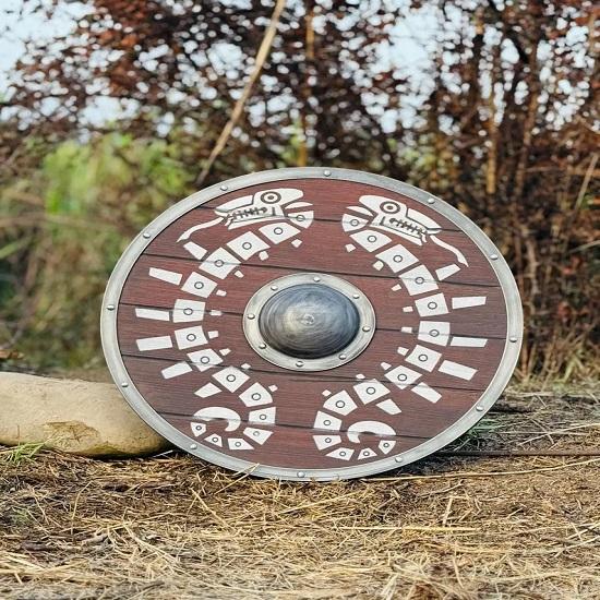 Ručne vyrobený drevený štít Nórsky bojovník Bojový štít Zelda Cestovateľský štít Stredoveká rekonštrukcia LARP štít Vikinská dekorácia