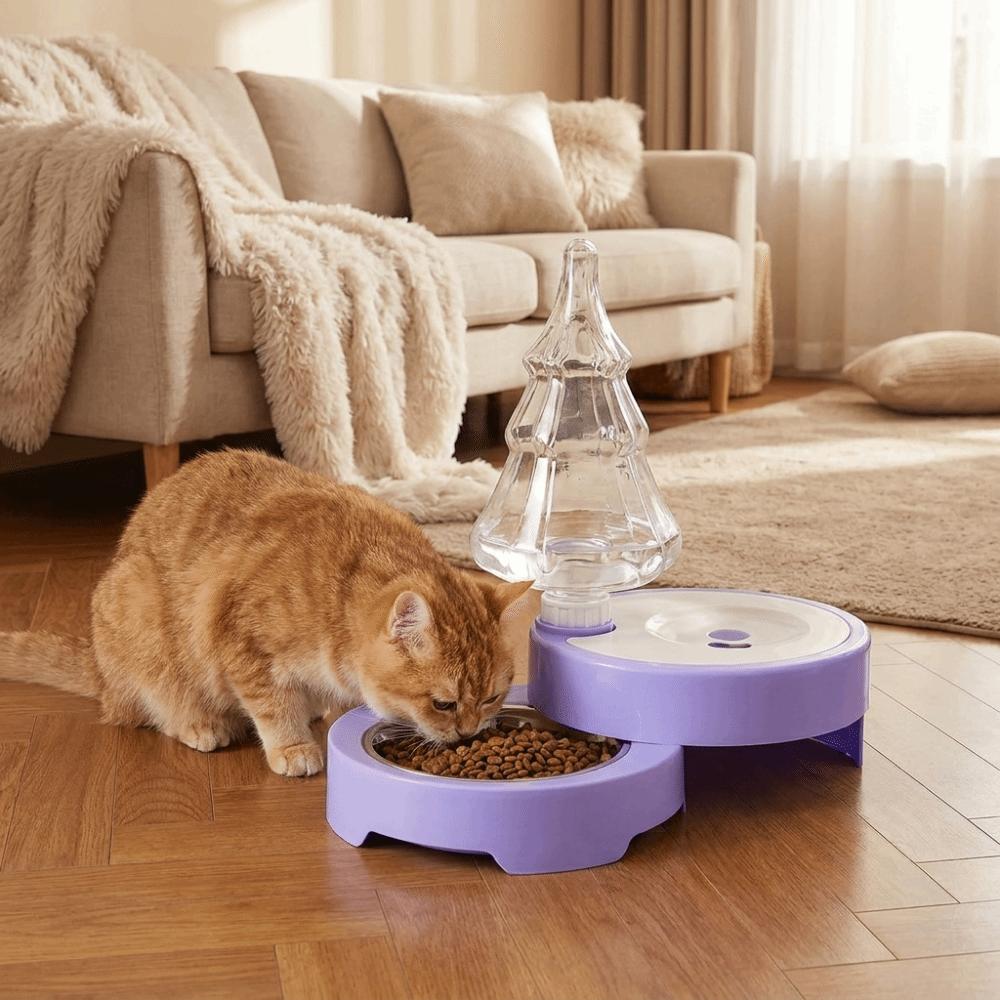 Double-layer Rotatable Gravity Water Dispenser Splash-proof Pet Drinking Fountain Travel Carrying