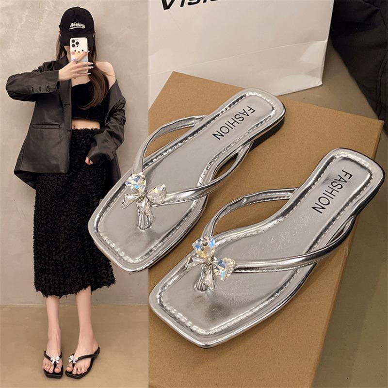 

Summer wear new pinch foot thick-soled flip-flops women s premium cool slippers 35 серебряный
