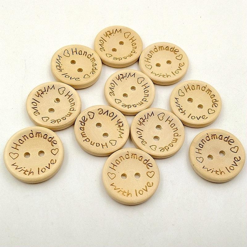 Laser Engraved Wooden Heart Buttons: 15/20/25mm Round