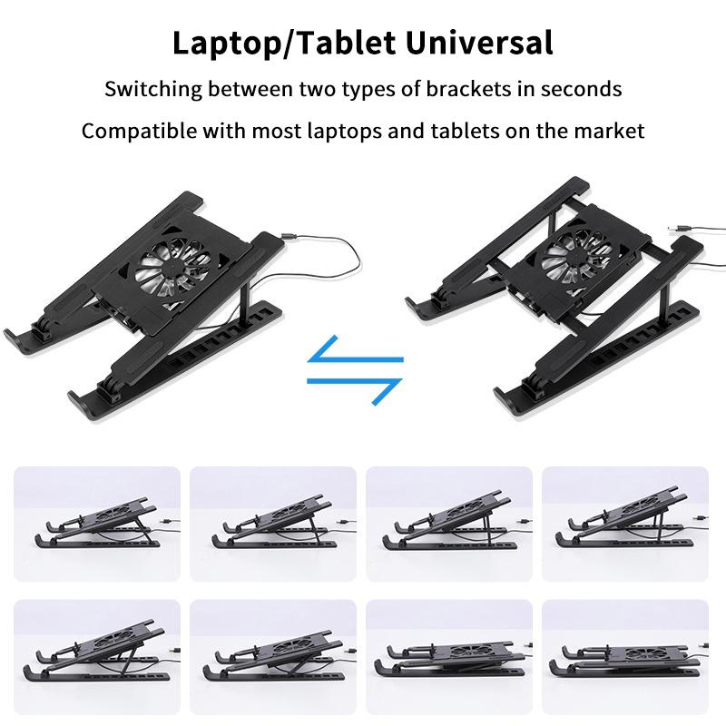 Laptop Cooler Base Stand Foldable Laptop Cooling Pad Holder Portable Notebook Radiator Bracket Heighten Rack With 1 Cooling Fans