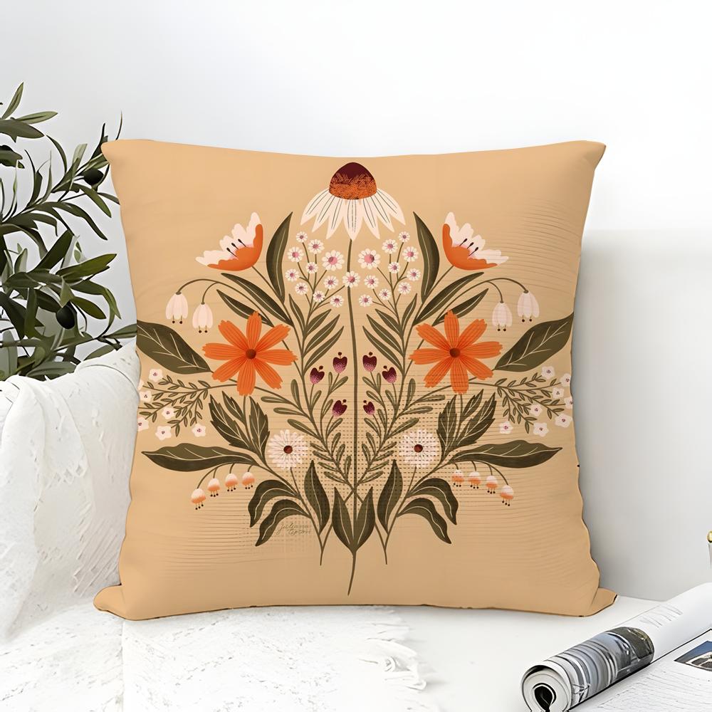 Butterfly, Bird And Flower Print Pillow Case Cotton Linen Fabric Square Zipper Pillowcase Home Decorative Living Room