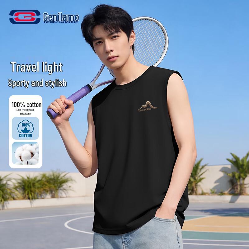 GENIOLAMODE Men s Peak Design Cotton Sleeveless T-Shirt M