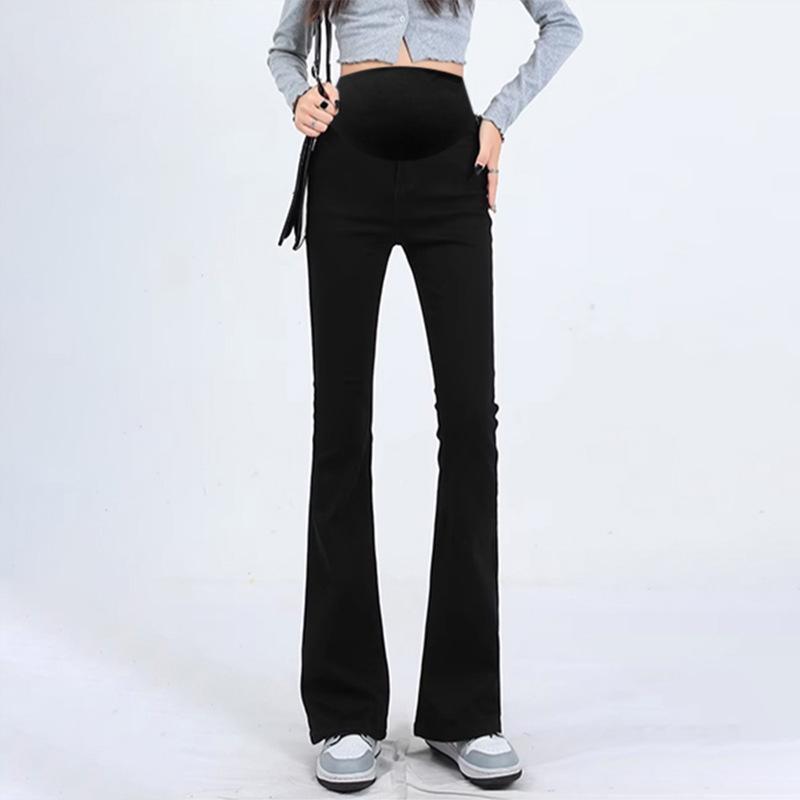 Elastic Cement Gray Plus Velvet Flare Maternity Jeans - Trendy Spring & Autumn Long Pants for Moms. XL