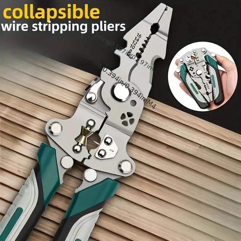 Multifunctional Wire Stripping Pliers Foldable Design Suitable for Electrical Water Pipe Crimping Cutting Twisting Metal Tools