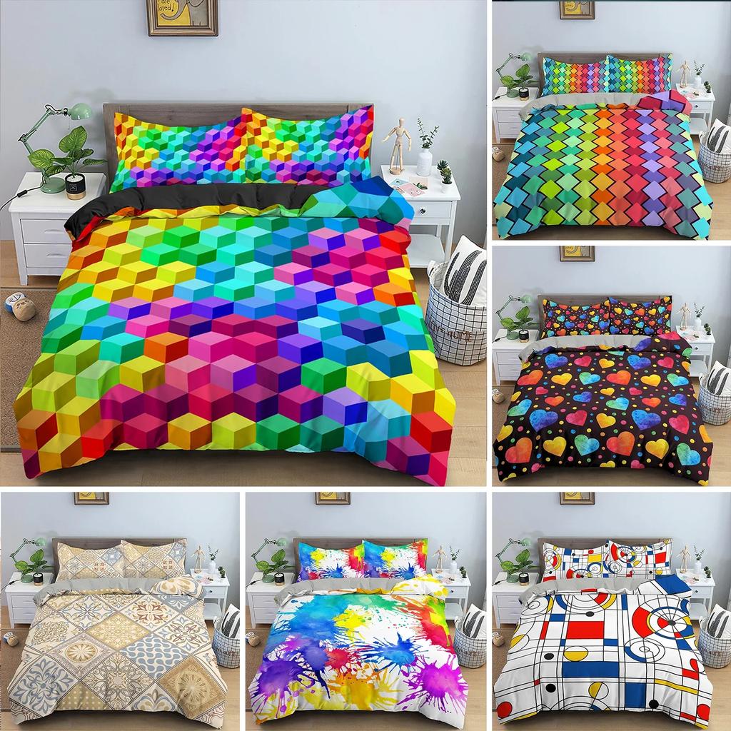 Geometrisch bedruckt Bunt gestreift Bequem Bettdeckenbezug Kissenbezug Bettwäscheset Kinder Schlafzimmer Dekoration Heimtextil