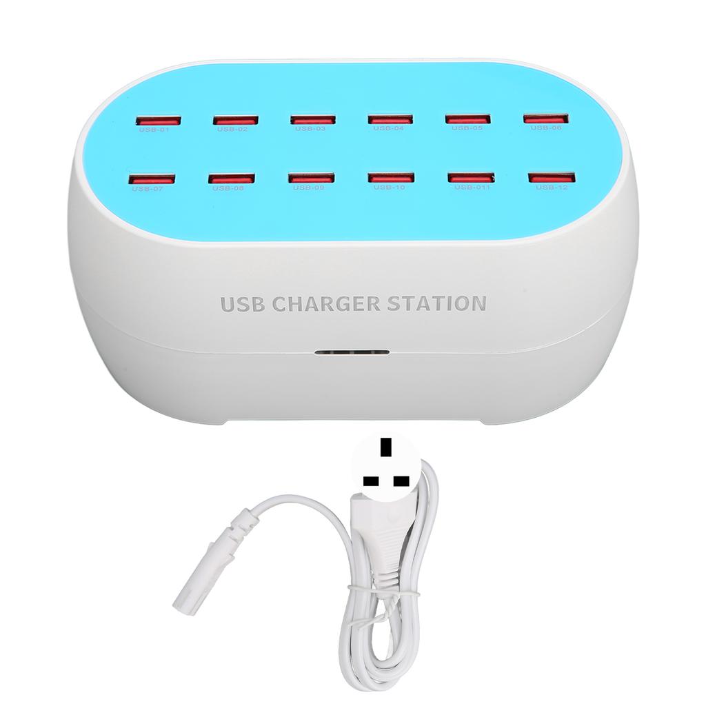 120W 12 Port USB Charging Station Portable Heat Resistant USB Hub Charger 100‑240V UK Plug