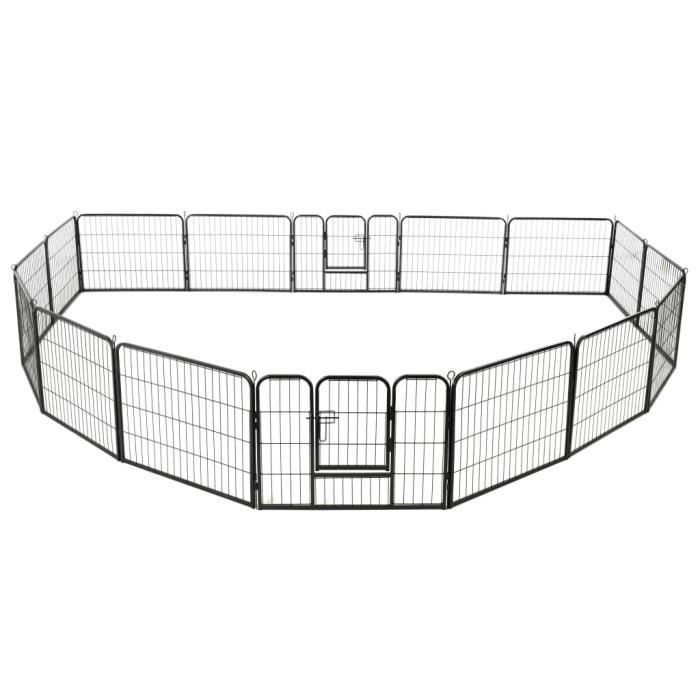 VidaXL Parc pour chiens 16 panneaux Acier 60 x 80 cm Noir