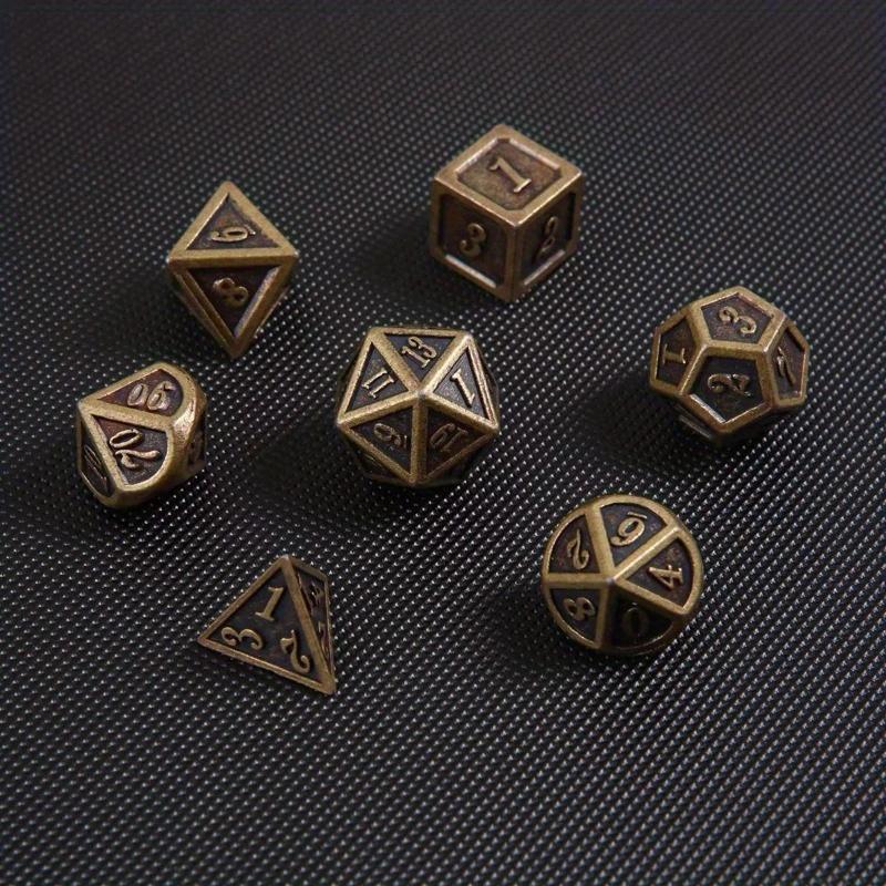 7 Stück Metall Polyedrische Würfel Bronze DND Spielwürfel für RPG Dungeons and Dragons DND RPG MTG D20 D12 D10 D8 D6 D4 Tischspiel