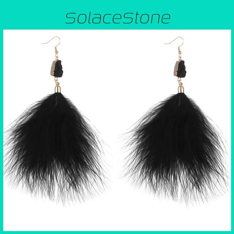 Plush Unique Feather Earrings For Women Fall 2021 Geometric Street Fashion