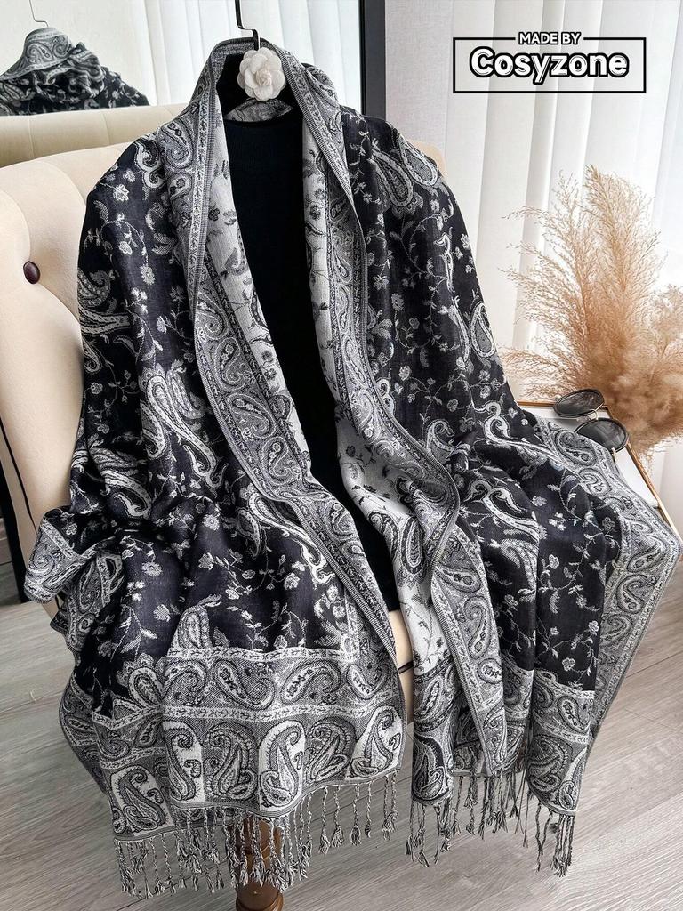 New Pashmina Women Scarf Bohemia Paisley Shawl Wrap Paisley Jacquard Flowers Cashmere Classic Tassels 70X190Cm