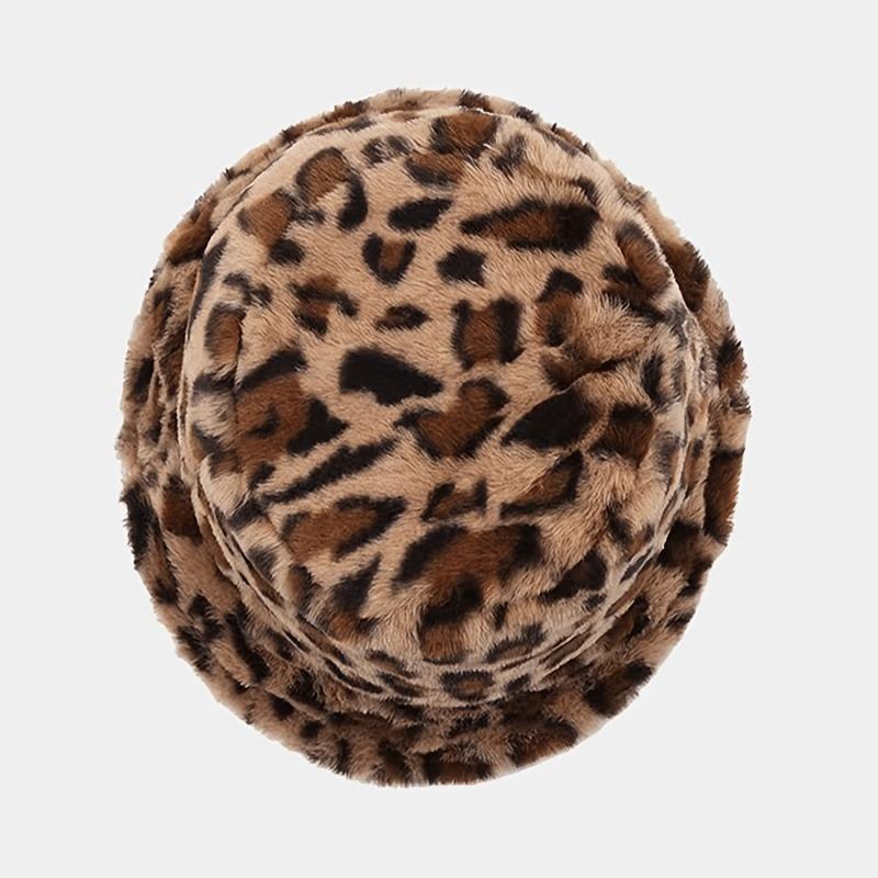 Hat Woman Winter Show Face Little Leopard Print Fisherman Hat Woman Versatile Warm Pot Hat Ins Plush Bucket Hat