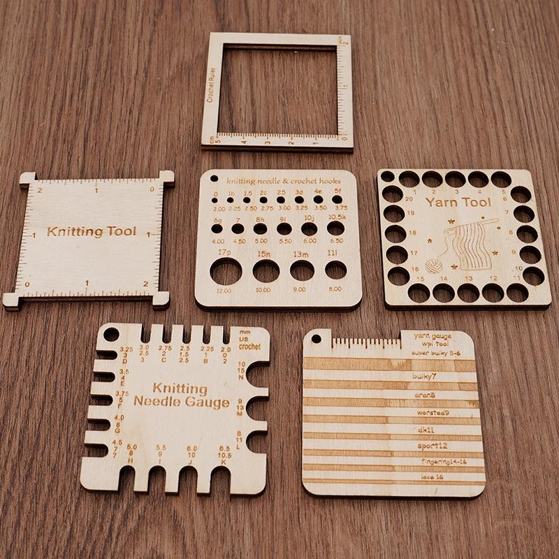 Pengukur Jarum Rajut Kayu Pengukur Jarum Jahit Persegi Alat Rajut dan Jahit