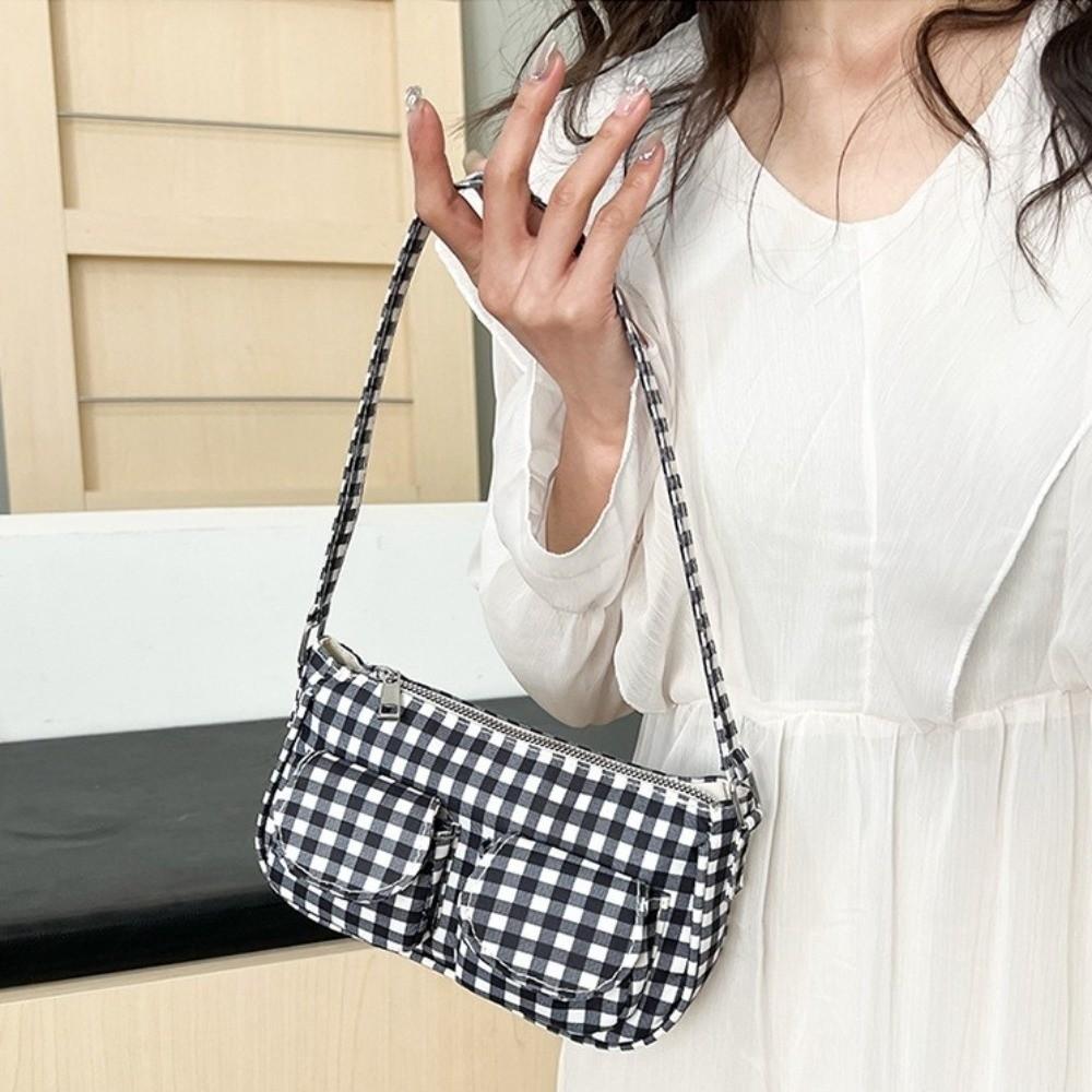 Korean Style Canvas Handbag Harajuku Underarm Bag Versatile Plaid Shoulder Bag  Women