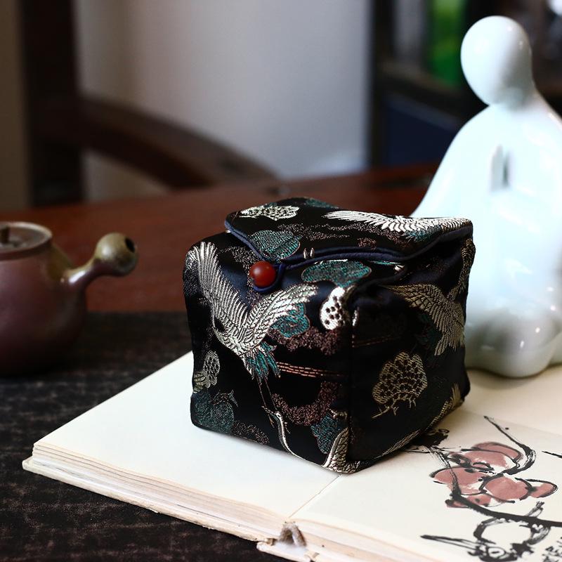 34-Color Chinese & Japanese Brocade Gaiwan Zisha Teapot Ceramic Cup Set With Cotton Bag