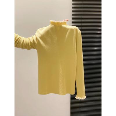 Semi-turtleneck Front Shoulder Long-sleeved Knitted Sweater Women's Autumn and Winter Lace Splicing Bottoming Shirt, Thin and High-end Inner Top