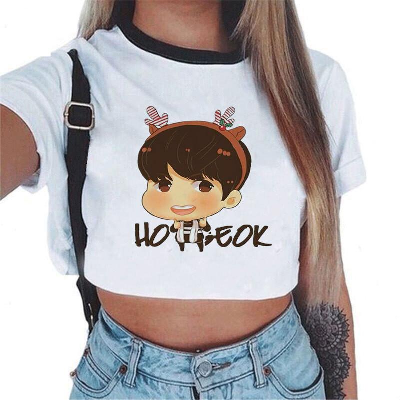 Kpop Bts Bangtan Boys Kortärmad Damtopp Med Söt Figurdesign Perfekt För Sommaren