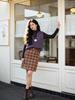 Feiyuan Women's Retro Plaid Wool Midi Skirt with Belt - Stylish Korean Pencil Skirt for Early Spring