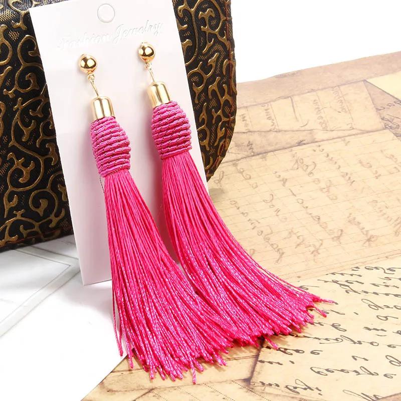 Bohemia Hand-Woven Tassel Dangle Earrings For Women Ethnic Silk Fabric Long Drop Earring New Female Boho Jewelry Gift