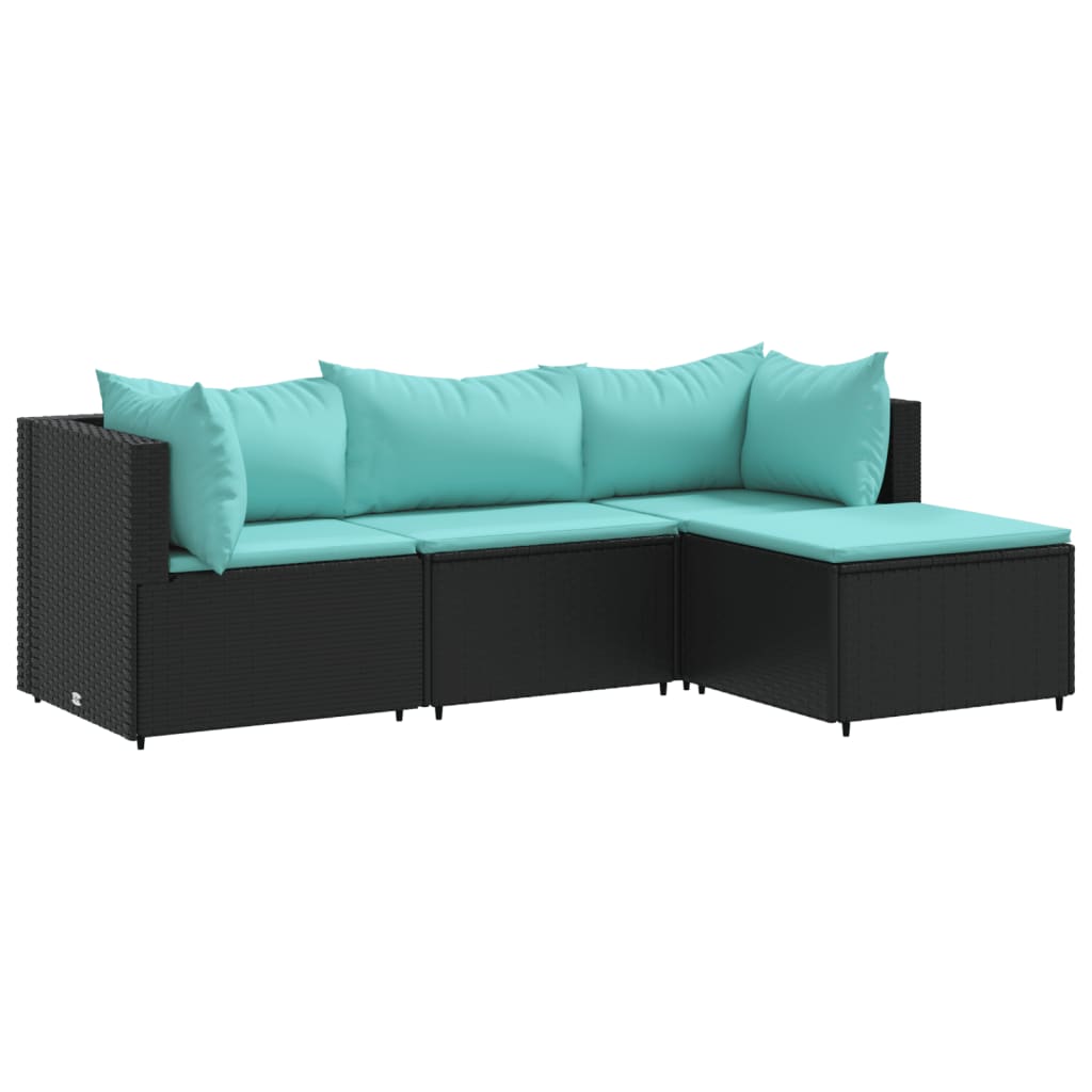 4 piece garden lounge set with cushions black poly rattan