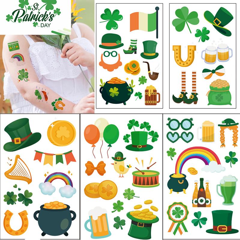 Day Patricks St Waterproof Sweatproof Tattoo Sticker Clover Body Decorate Kids