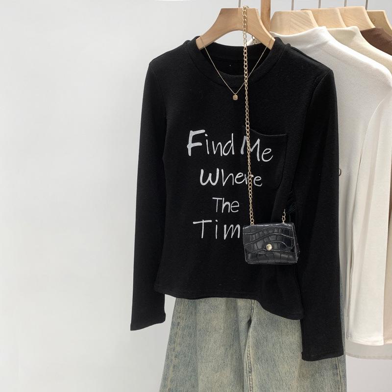 

Ginger Yellow Slim-Fit Letter Print T-Shirt for Women, Autumn/Winter 2025 Korean Style Top Medium чёрный