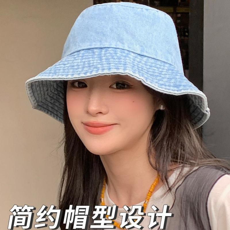 Cappello a secchiello in denim da donna, senso di alta gamma, protezione solare, versatile per primavera e autunno, cappello a secchiello semplice, cappello a secchiello da donna