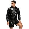 Mens Waterproof Sportswear Long Sleeve Zip Up Hooded Jacket Windbreaker Built-in Briefs Boxer Shorts Sweat Outfit